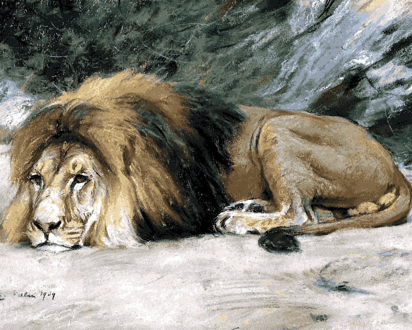 Lions Collection PD (13) - Reclining lion by Géza Vastagh -  Van-Go Paint-By-Number Kit