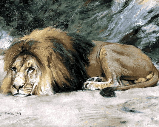 Lions Collection PD (13) - Reclining lion by Géza Vastagh -  Van-Go Paint-By-Number Kit