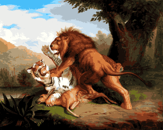 Tigers Collection PD (14) - A Tiger and a Lion fight over a Fawn by Johann Wenzel Peter - Van-Go Paint-By-Number Kit