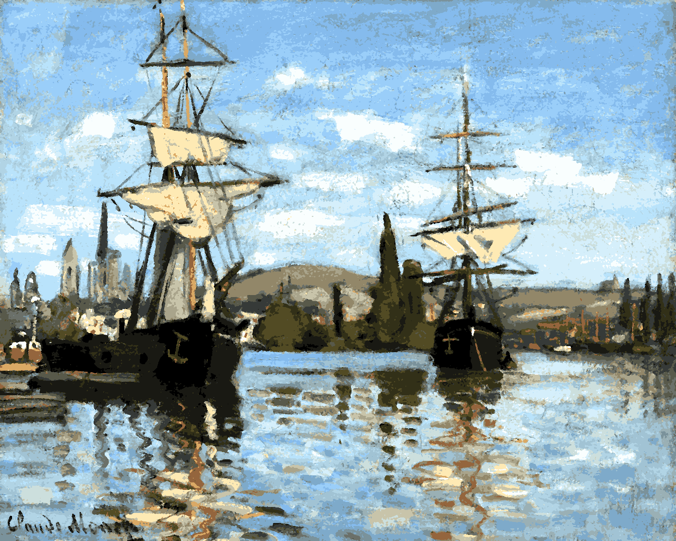 Claude Monet PD (157) - Ships Riding on the Seine at Rouen - Van-Go Paint-By-Number Kit