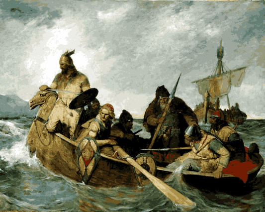 Iceland Collection PD (15) - Norsemen landing in Iceland by Oscar Wergeland - Van-Go Paint-By-Number Kit