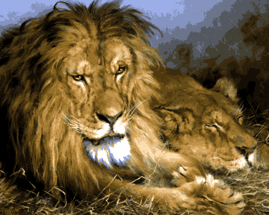 Lions Collection PD (15) - A Lion and a Lioness by Géza Vastagh - Van-Go Paint-By-Number Kit