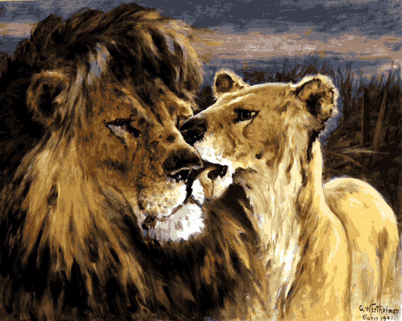 Lions Collection PD (16) - Couple of lions by Gustav Wertheimer - Van-Go Paint-By-Number Kit