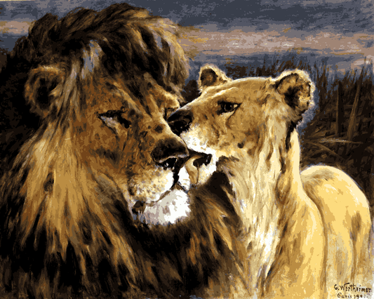 Lions Collection PD (16) - Couple of lions by Gustav Wertheimer - Van-Go Paint-By-Number Kit