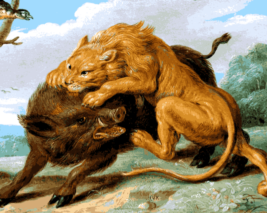 Lions Collection PD (17) - The lion and the boar by Jan van Kessel - Van-Go Paint-By-Number Kit