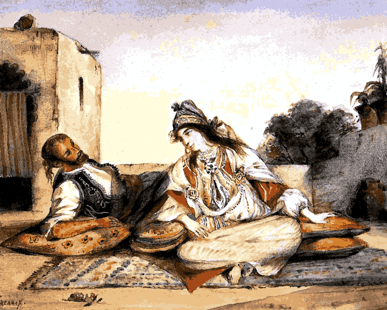 Morocco Collection PD (18) - A Moroccan Couple on Their Terrace by Eugène Delacroix - Van-Go Paint-By-Number Kit