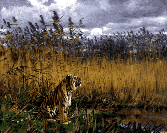 Tigers Collection PD (18) - A Tiger in a Landscape by Géza Vastagh - Van-Go Paint-By-Number Kit