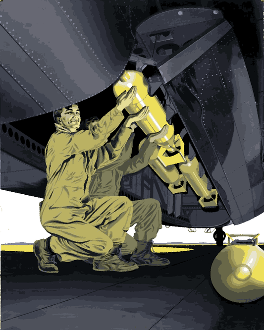 WW2 Collection PD (1) - Two soldiers loading bombs into the belly of an airplane - Van-Go Paint-By-Number Kit