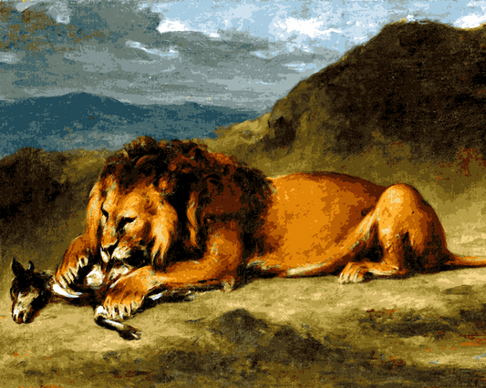 Lions Collection PD (26) - Lion Devouring a Goat - Van-Go Paint-By-Number Kit