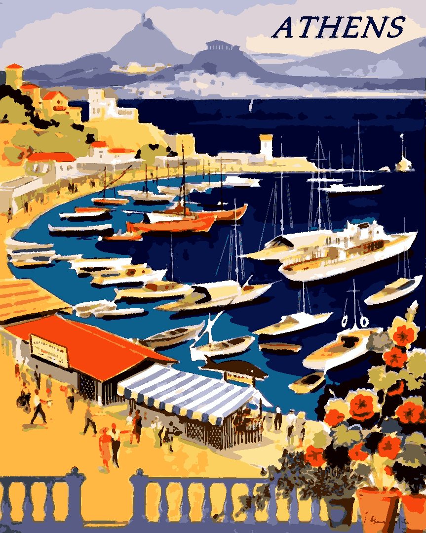 Vintage Travel Poster Collection PD (27) - Athens, Greece - Van-Go Paint-By-Number Kit