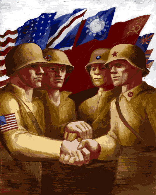 WW2 Collection PD (28) - Four soldiers shaking hands - Van-Go Paint-By-Number Kit