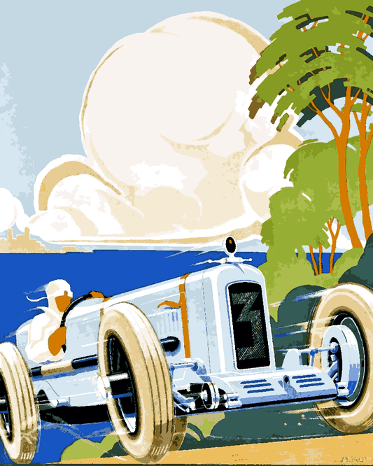 Vintage Travel Poster Collection PD (2) - Antibes, 1929 Grand Prix Racing - Van-Go Paint-By-Number Kit