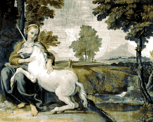 Unicorn Collection PD (2) - A Virgin with a Unicorn by Domenichino - Van-Go Paint-By-Number Kit