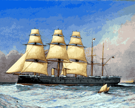 Sailing Ships Collection PD (30) - A steamship in full sail at sea - Van-Go Paint-By-Number Kit