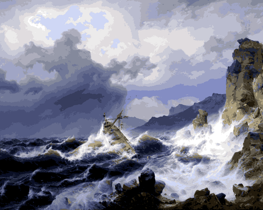 Storm Collection PD (3) - Storm at Sea off the Norwegian Coast by Andreas Achenbach - Van-Go Paint-By-Number Kit
