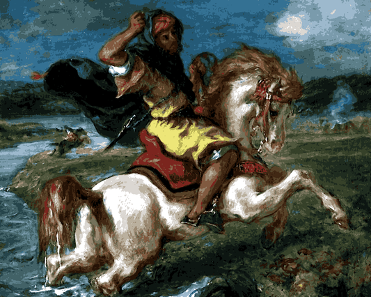 Morocco Collection PD (44) - Moroccan Horseman Crossing a Ford by Eugène Delacroix  - Van-Go Paint-By-Number Kit