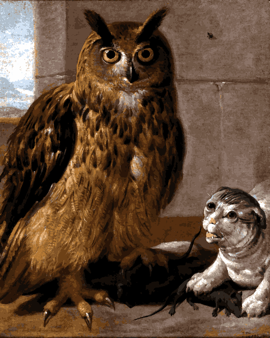 Owls Collection PD (4) - An owl with a cat - Van-Go Paint-By-Number Kit