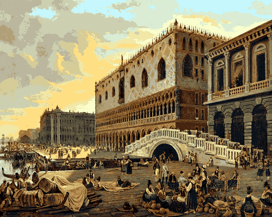 Venice, Italy Collection PD (4) - Ponte della Paglia & Doge’s Palace by Pieter van Loon - Van-Go Paint-By-Number Kit