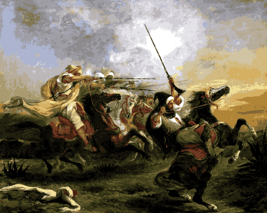 Morocco Collection PD (51) - Moroccan horsemen in military action by Eugène Delacroix - Van-Go Paint-By-Number Kit