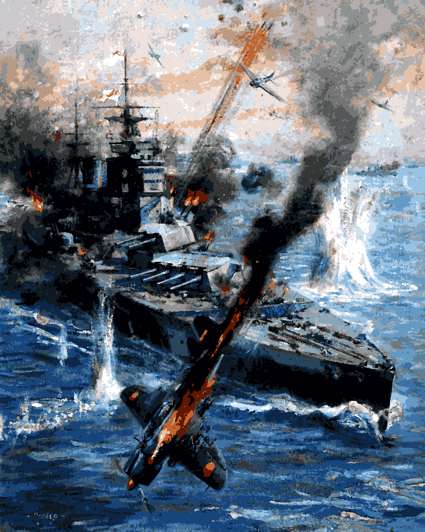 WW2 Collection PD (58) - HMS 'Prince of Wales' Under Attack by Japanese Aircraft - Van-Go Paint-By-Number Kit