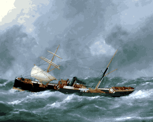 Sailing Ships Collection PD (5) - Steam sailing ship Finsbury in a stormy sea - Van-Go Paint-By-Number Kit