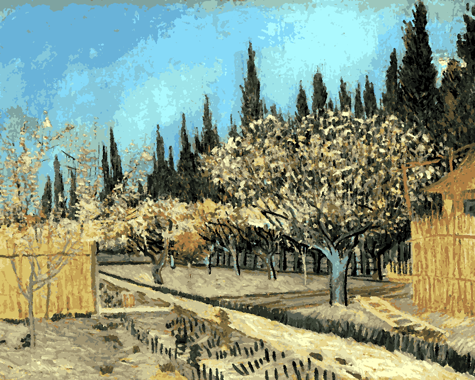 Vincent van Gogh Collection (65) - Orchard in bloom framed by cypress trees - Van-Go Paint-By-Number Kit