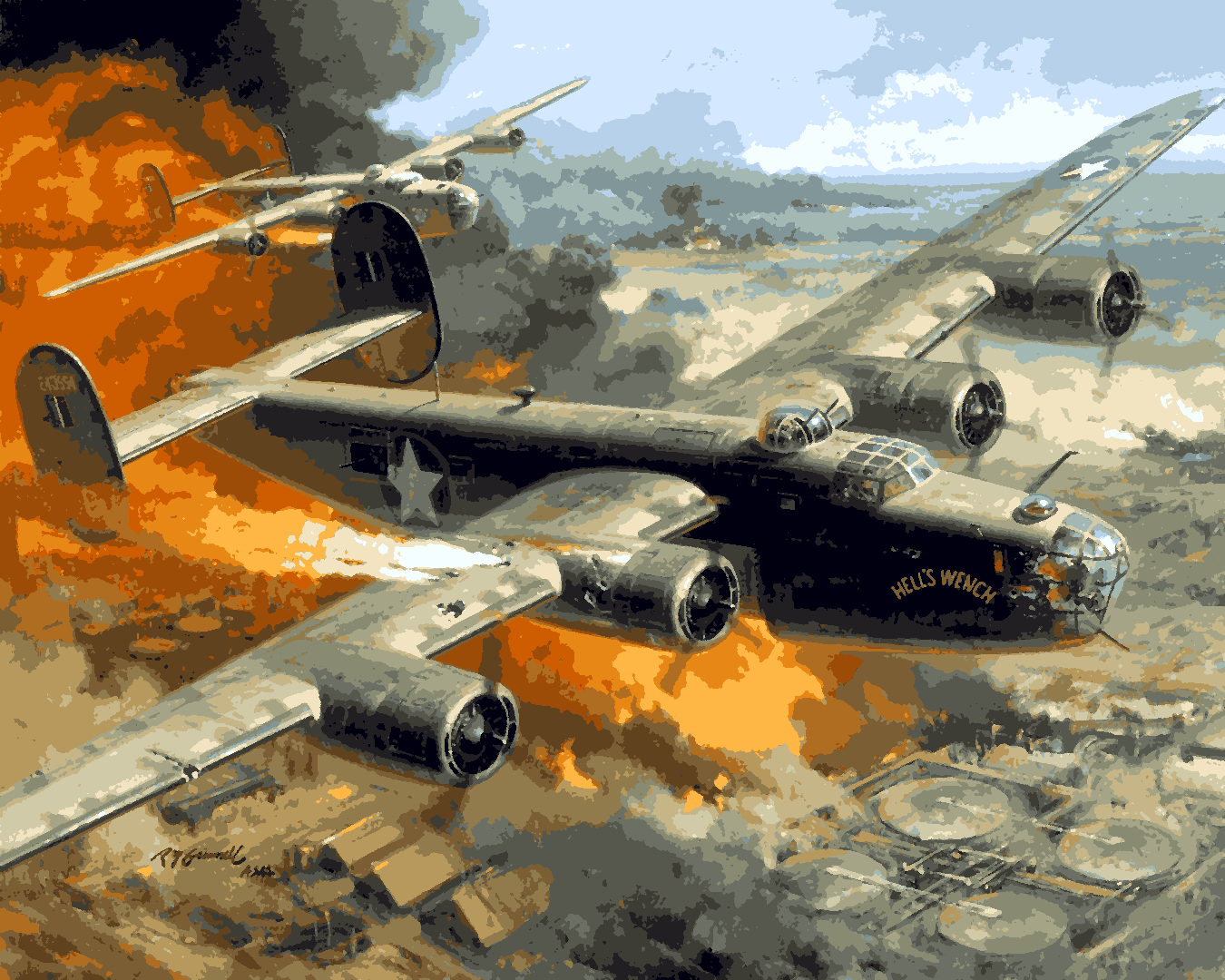 WW2 Collection PD (127) - Fire Over Ploesti - Van-Go Paint-By-Number Kit