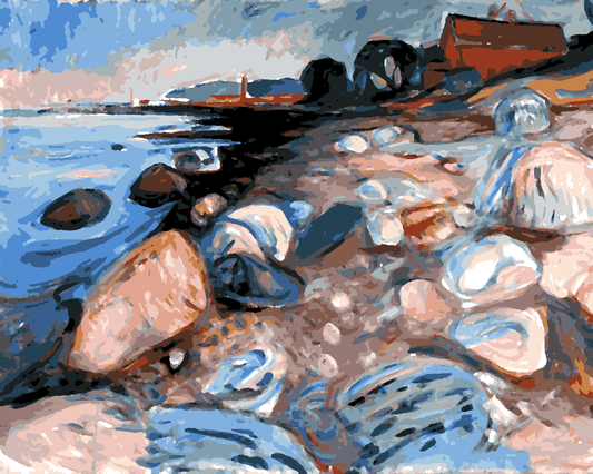 Edvard Munch Collection PD (68) - Shore with Red House - Van-Go Paint-By-Number Kit