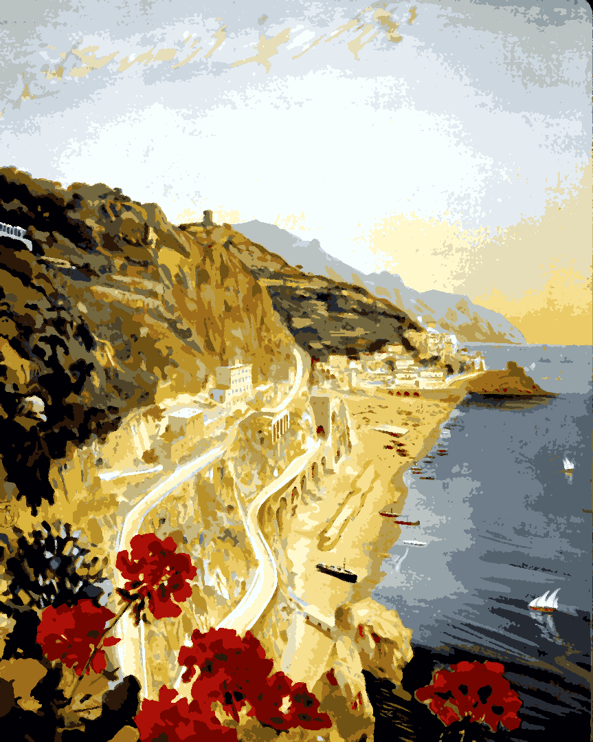 Vintage Travel Poster Collection PD (6) - Amalfi, Italy - Van-Go Paint-By-Number Kit