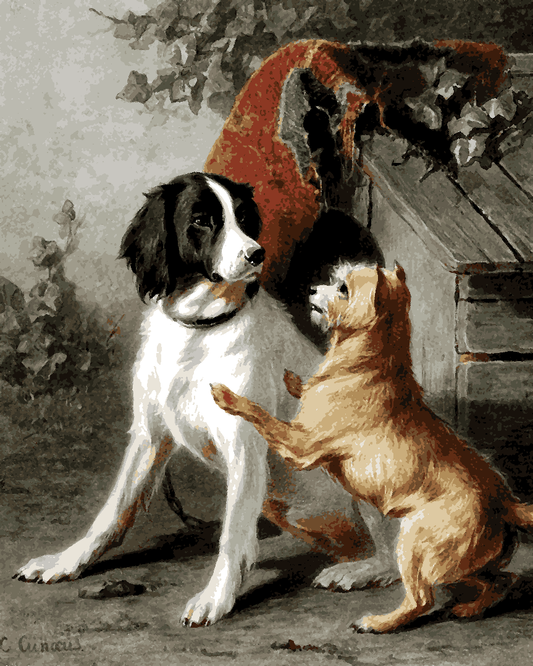 Dogs Collection PD (82) - Two dogs by a kennel by Conradijn Cunaeus - Van-Go Paint-By-Number Kit