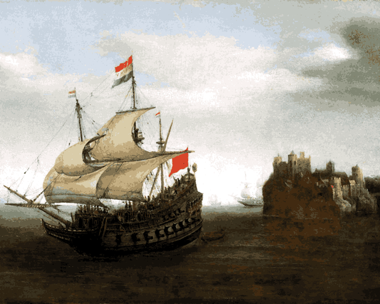 Sailing Ships Collection PD (8) - A Castle with a Ship Sailing Nearby - Van-Go Paint-By-Number Kit