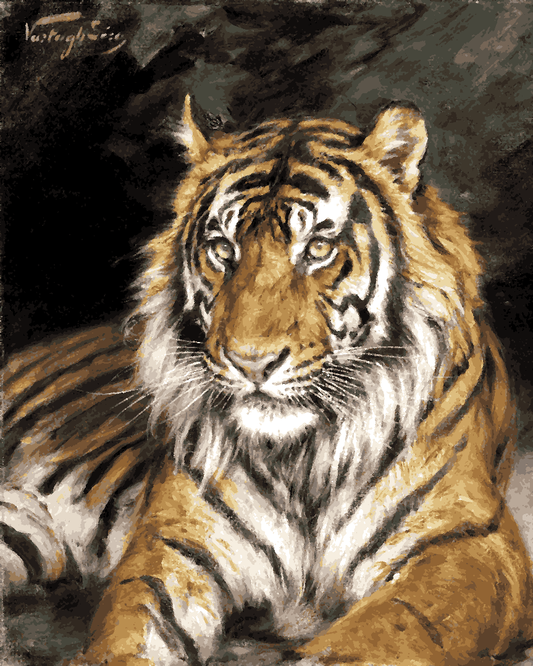 Tigers Collection PD (9) - A Reclining Tiger by Géza Vastagh - Van-Go Paint-By-Number Kit