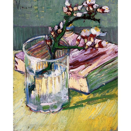 Branch of flowering almond in a vase and Book by Van Gogh - Paint-By-Number Kit
