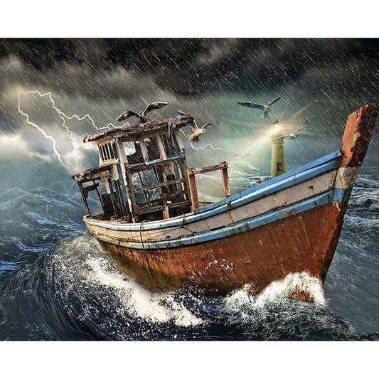 Abandoned Boat in a Stormy Sea - Van-Go Paint-By-Number Kit
