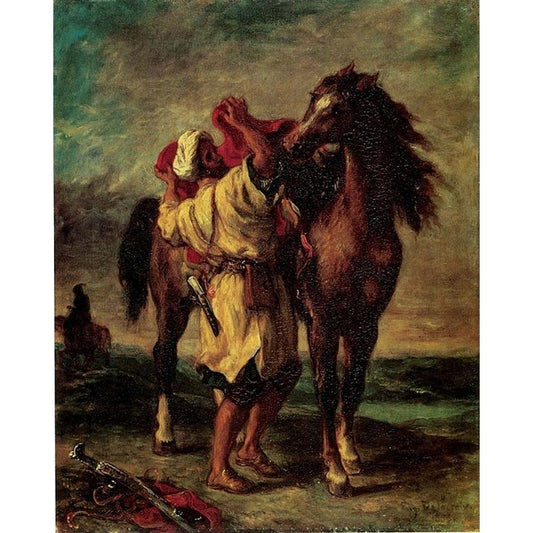 Morocco - Arab Saddling his Horse by Eugène Delacroix (25) - Paint-By-Number Kit