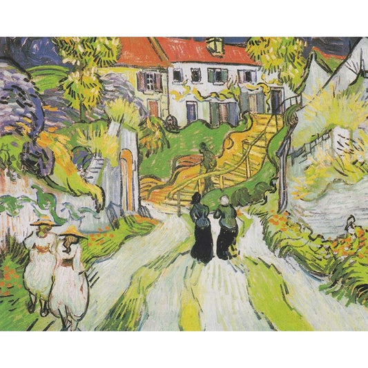 Village street and stairs in Auvers with figures by Vincent Van Gogh - Van-Go Paint-By-Number Kit