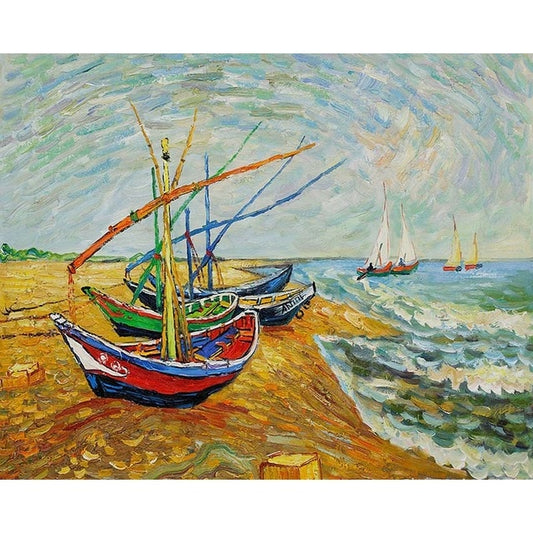 Fishing Boats on the Beach at Les Saintes by Vincent Van Gogh - Paint-By-Number Kit